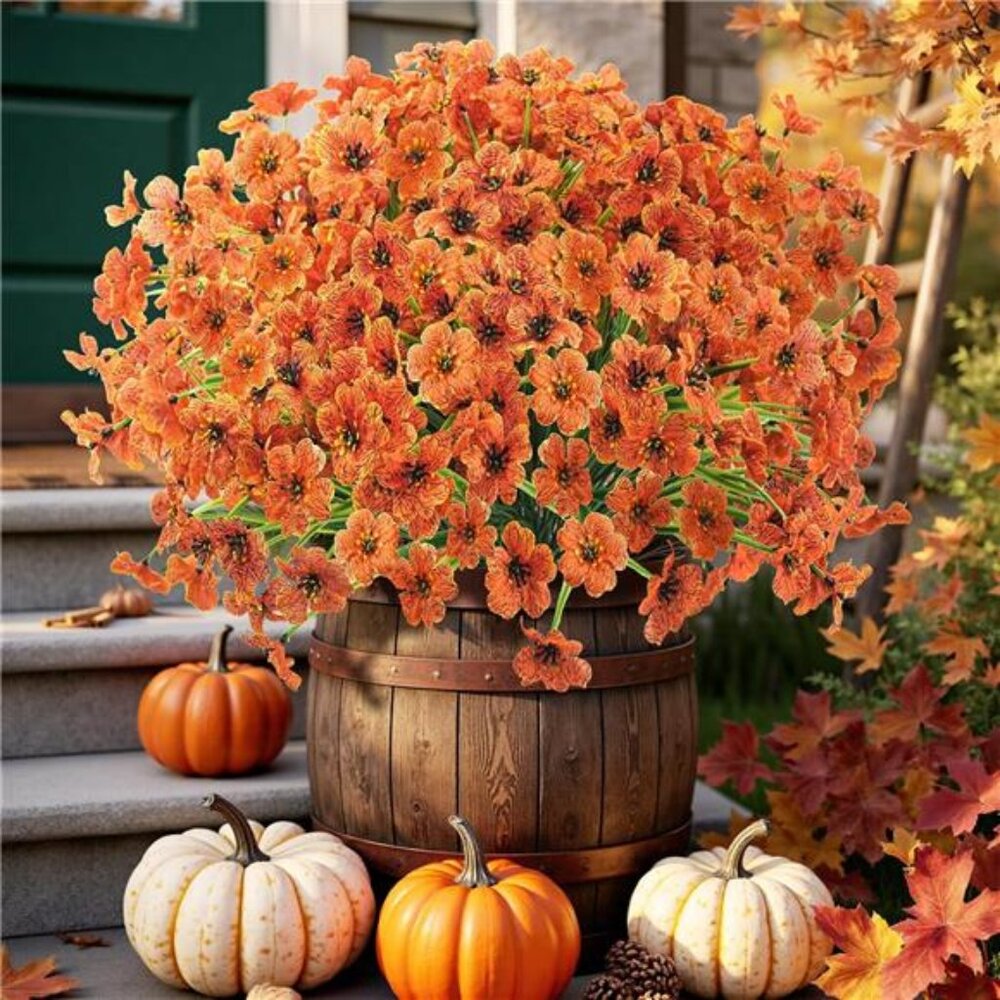 16Bundles Artificial Fall Flowers No Fade Faux Autumn Plants,Fake Indoor Greenry